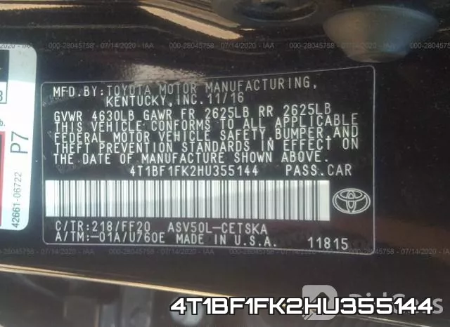 4T1BF1FK2HU355144 фото 10