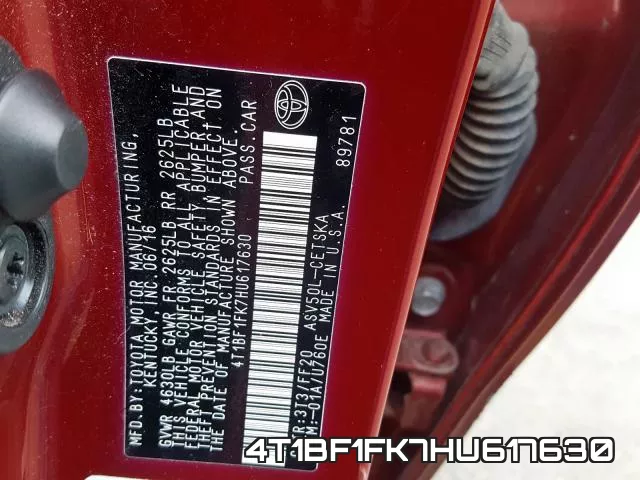 4T1BF1FK7HU617630 фото 2