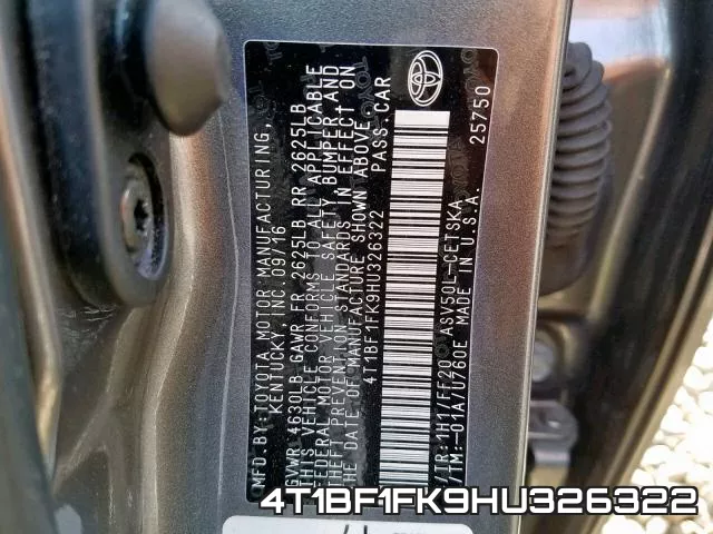 4T1BF1FK9HU326322 фото 2