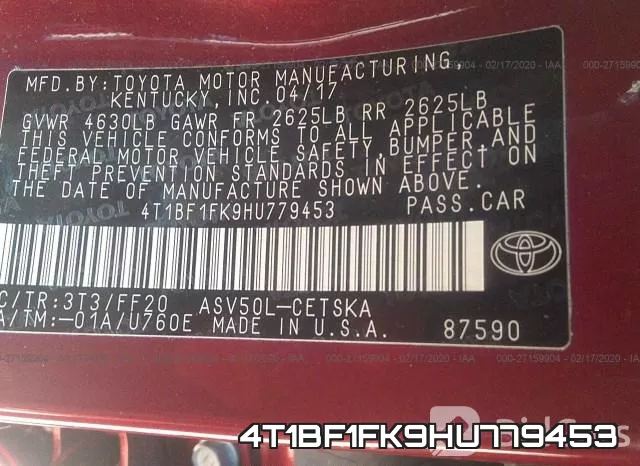 4T1BF1FK9HU779453 фото 10