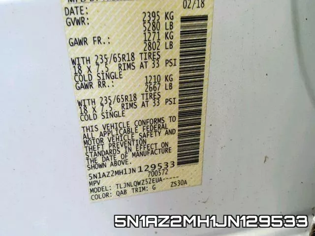 5N1AZ2MH1JN129533 фото 2