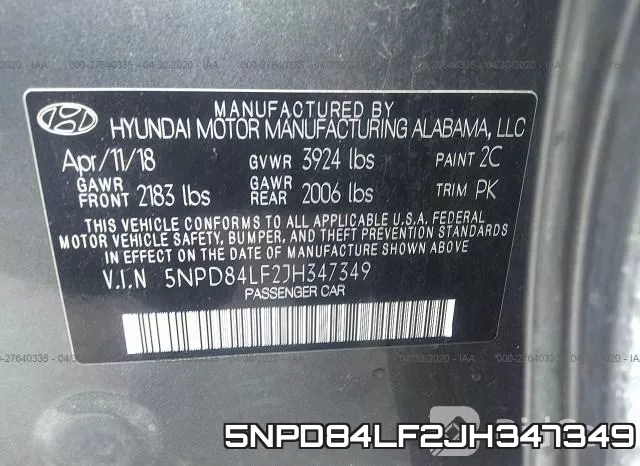 5NPD84LF2JH347349 фото 10