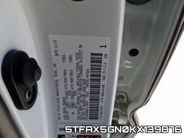 5TFAX5GN0KX139876 фото 2