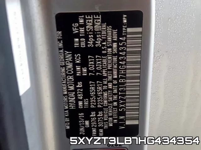 5XYZT3LB7HG434354 фото 2