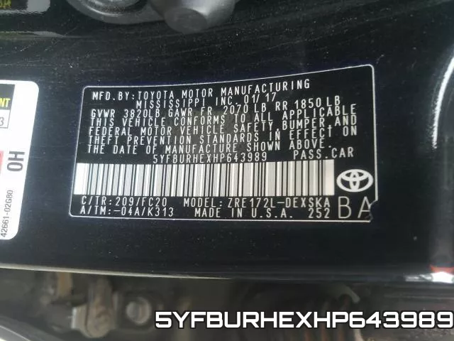 5YFBURHEXHP643989 фото 2