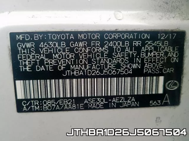JTHBA1D26J5067504 фото 2