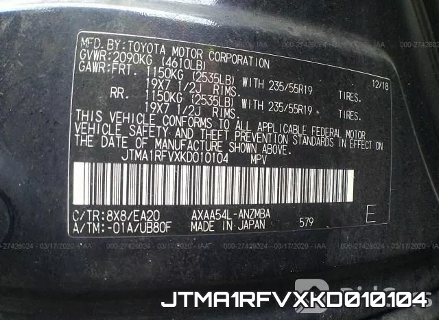 JTMA1RFVXKD010104 фото 10