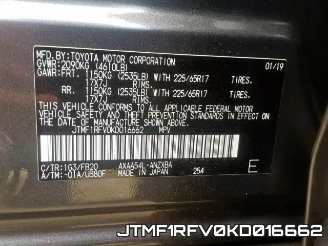 JTMF1RFV0KD016662 фото 2
