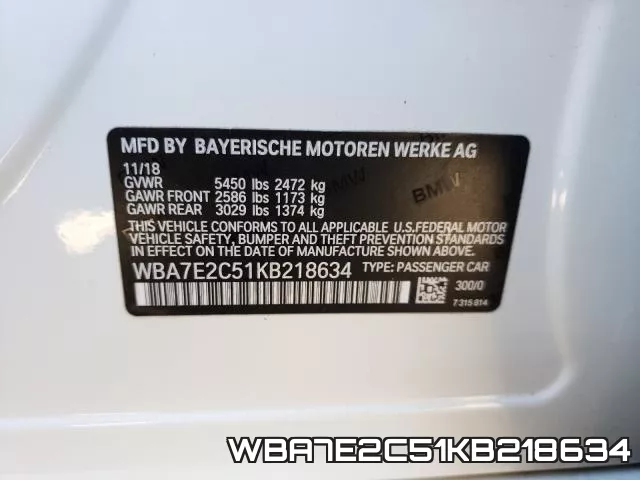 WBA7E2C51KB218634 фото 2