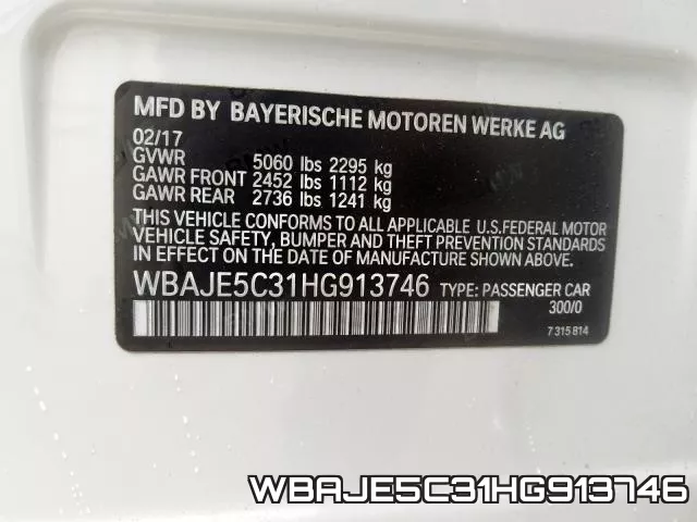 WBAJE5C31HG913746 фото 2