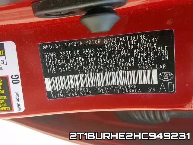 2T1BURHE2HC949231 фото 2