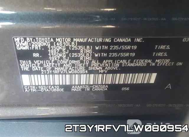 2T3Y1RFV7LW080954 фото 10