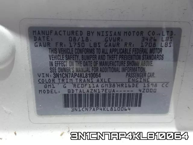 3N1CN7AP4KL810064 фото 2