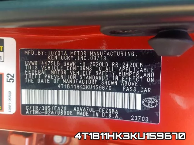 4T1B11HK3KU159670 фото 2