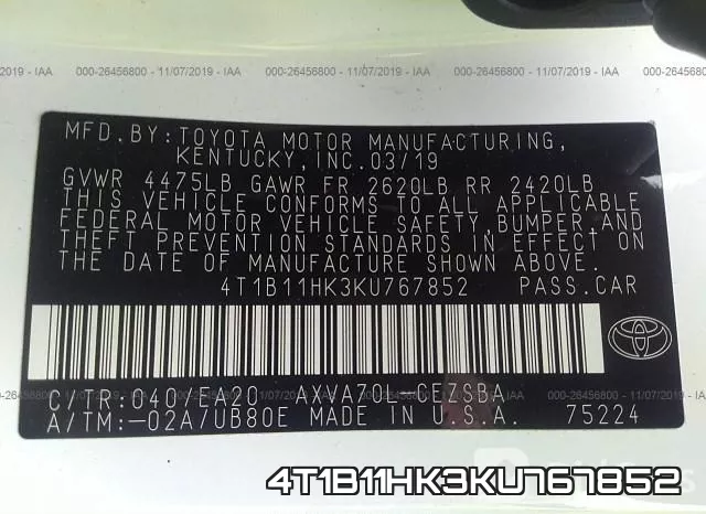 4T1B11HK3KU767852 фото 10