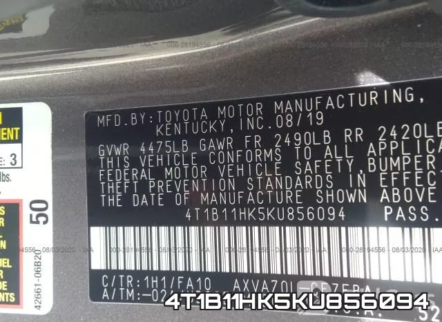 4T1B11HK5KU856094 фото 10
