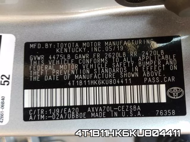 4T1B11HK6KU804411 фото 2