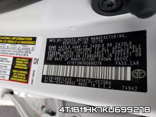 4T1B11HK7KU699278 фото 2