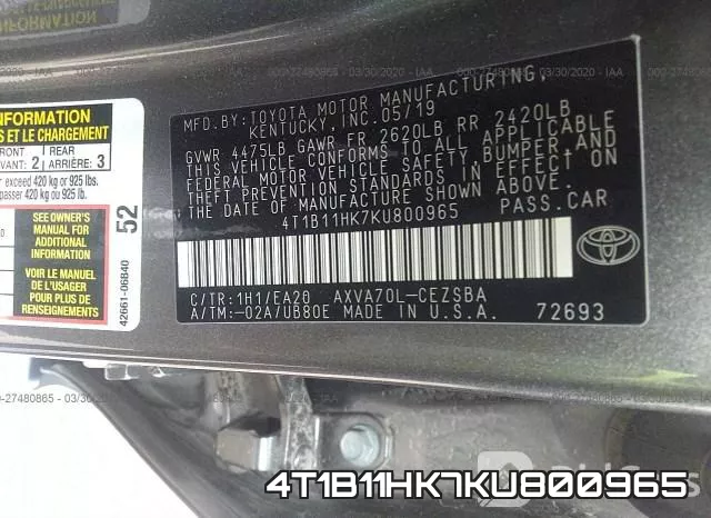 4T1B11HK7KU800965 фото 9