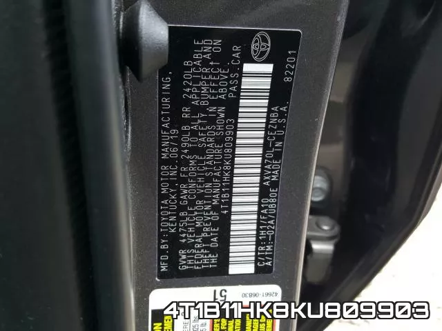 4T1B11HK8KU809903 фото 2