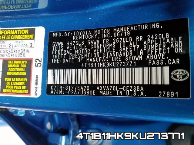 4T1B11HK9KU273771 фото 2