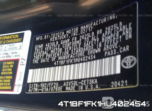 4T1BF1FK1HU402454 фото 10