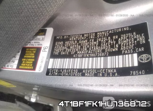 4T1BF1FK1HU736872 фото 10