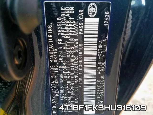 4T1BF1FK3HU316109 фото 2