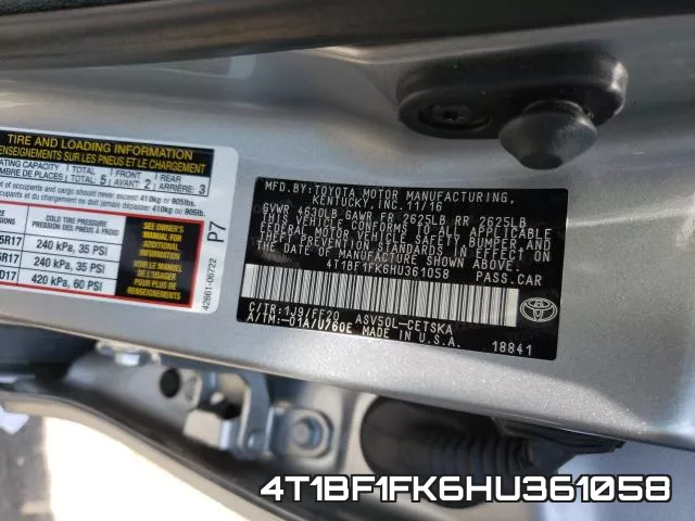 4T1BF1FK6HU361058 фото 2