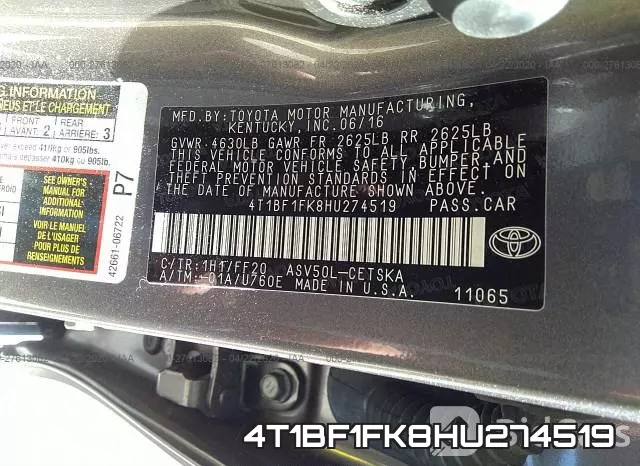 4T1BF1FK8HU274519 фото 10