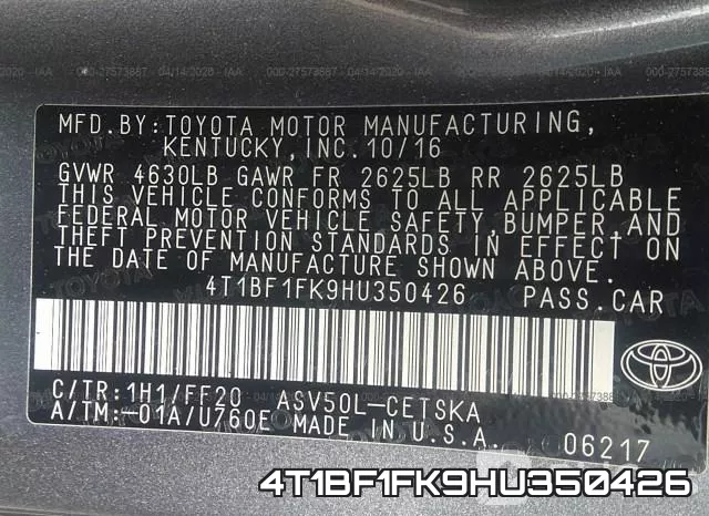 4T1BF1FK9HU350426 фото 10