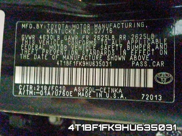 4T1BF1FK9HU635031 фото 2