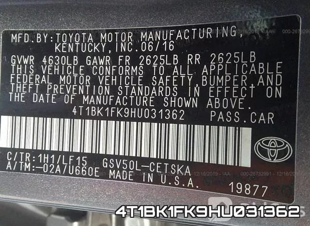 4T1BK1FK9HU031362 фото 10
