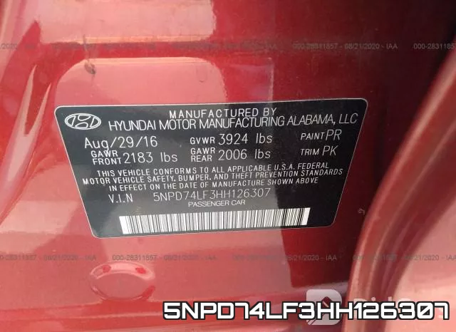 5NPD74LF3HH126307 фото 8