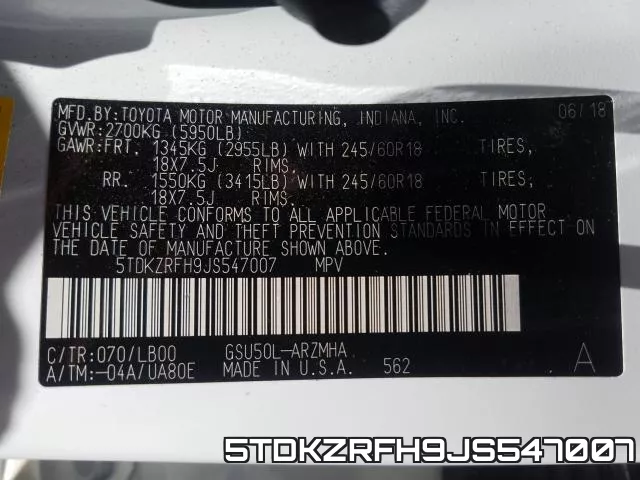 5TDKZRFH9JS547007 фото 2