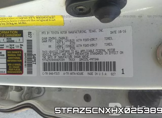 5TFAZ5CNXHX025389 фото 10