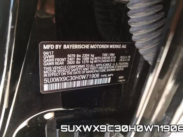 5UXWX9C30H0W71906 фото 2