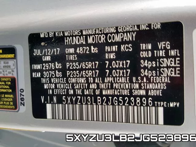 5XYZU3LB2JG523896 фото 2