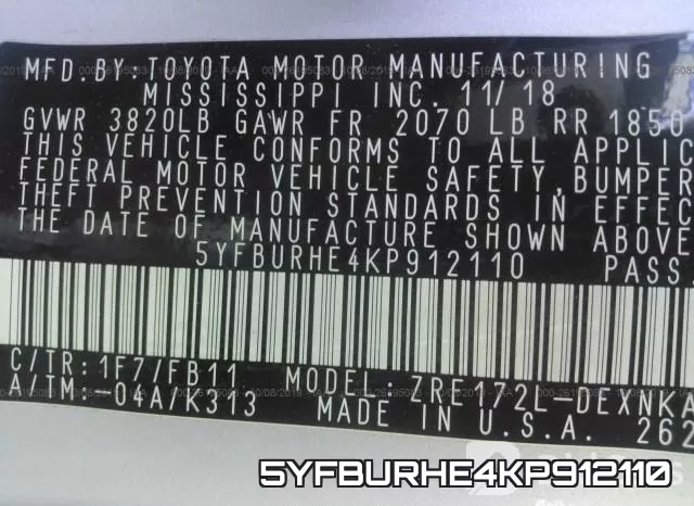 5YFBURHE4KP912110 фото 10