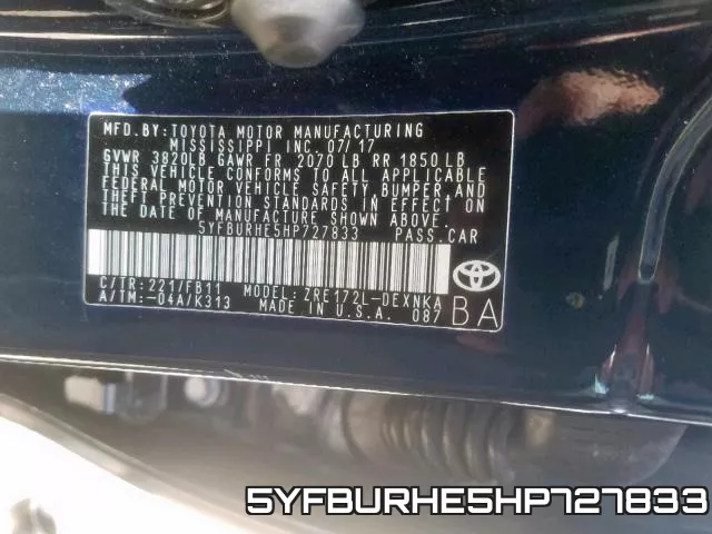 5YFBURHE5HP727833 фото 2