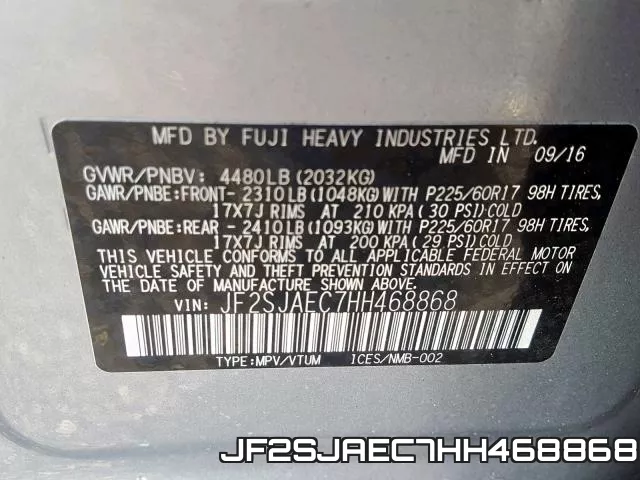 JF2SJAEC7HH468868 фото 2
