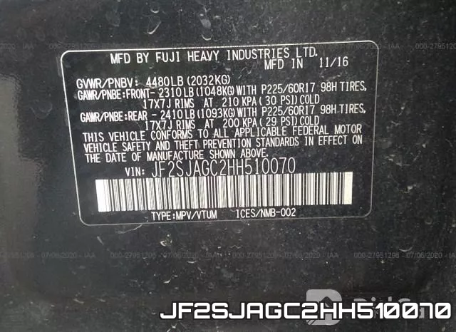 JF2SJAGC2HH510070 фото 10