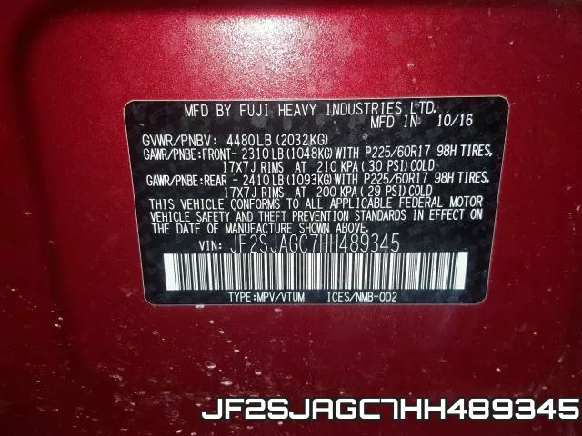 JF2SJAGC7HH489345 фото 2