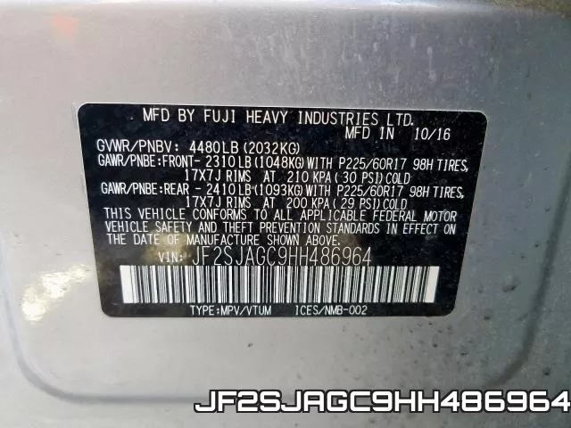 JF2SJAGC9HH486964 фото 2
