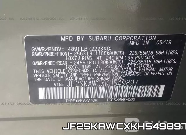 JF2SKAWCXKH549897 фото 10