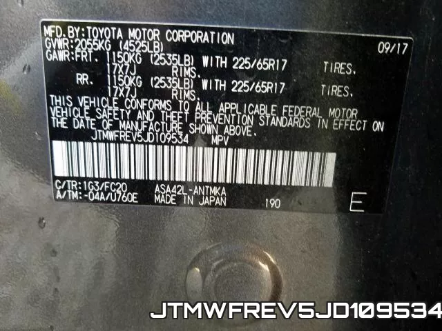 JTMWFREV5JD109534 фото 2