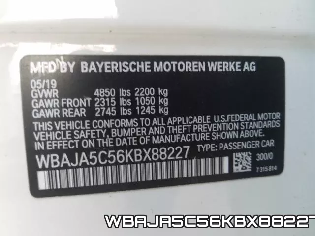 WBAJA5C56KBX88227 фото 2