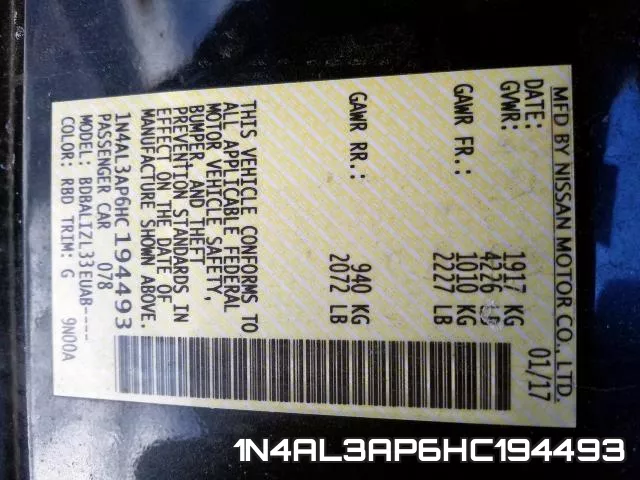 1N4AL3AP6HC194493 фото 2