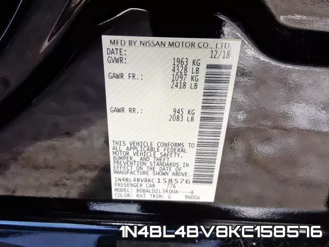 1N4BL4BV8KC158576 фото 2