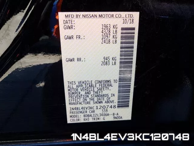 1N4BL4EV3KC120748 фото 2